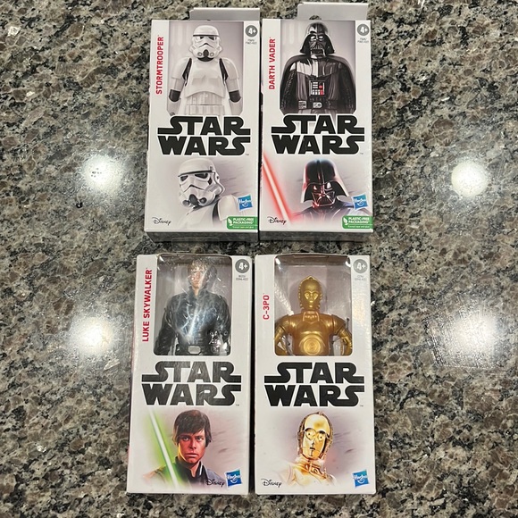 Hasbro Other - New lot of 4 Star Wars action figures Luke, stormtrooper,c-3po, and Vader